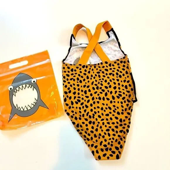 NWT Stella McCartney Kids black and yellow cheetah-print one-piece swimsuit. Si - Picture 5 of 10